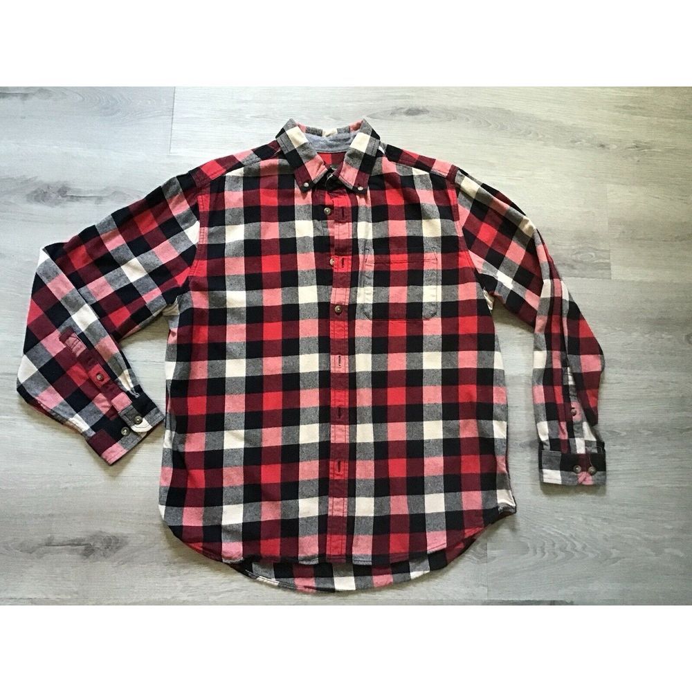 Eddie Bauer Shirt Mens Large Button Up Plaid Red Black Outdoor Lumberjack Casual